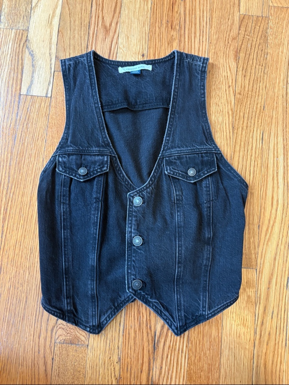 American Eagle Outfitters Black Denim Button Vest